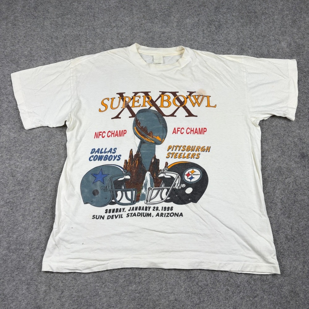 Vintage Super Bowl XXX T Shirt Mens XL 1996 Cowboys Steelers Arizona Graphic 90s